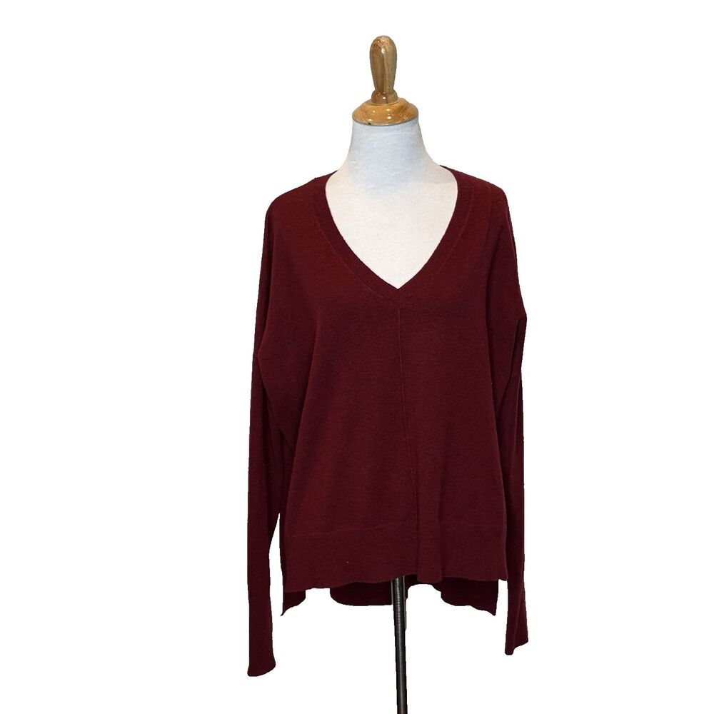 Kerisma Favorite Gwyneth V-Neck Hi-Low Knit Sweater Womens M/L Wool Blend Red